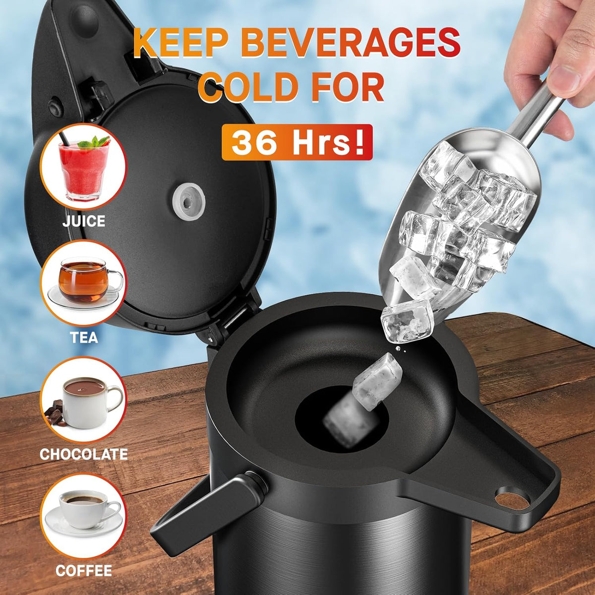 Airpot Coffee Carafe for Keeping Hot - 85 OZ/ 2.5L Coffee Dispenser with Pump - Insulated Stainless Steel thermal carafe for Hot Drinks Water Tea Chocolate - Hot Beverage Dispenser for Parties