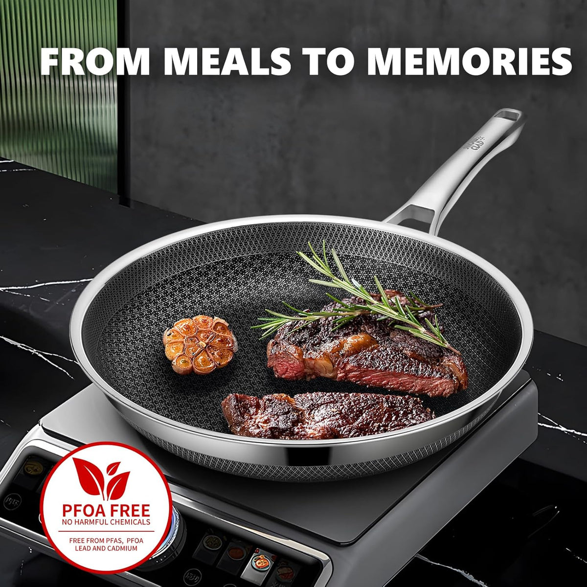 Non Stick Frying Pans Set, Hybrid Pans Set Nonstick (8+10+12inch),Skillets for cooking, PFOA Free Stainless Steel Kitchen set, Dishwasher and Oven-Safe Cookware Sets