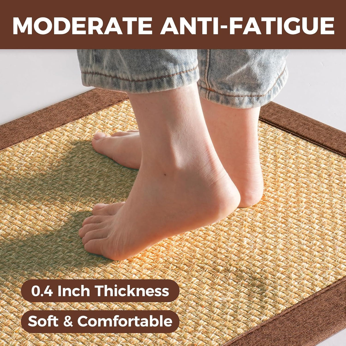 Kitchen Rugs Non Slip Washable, Anti Fatigue Cushioned Kitchen Mats for Floor, Super Absorbent Jute-Look Kitchen Sink Mat Standing Mat for Office, Laundry, Brown 17"x47"