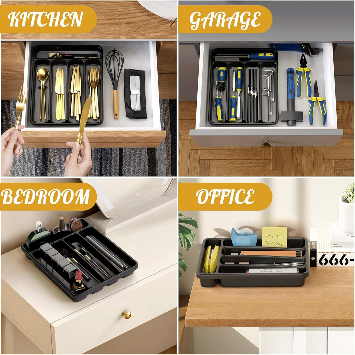 WEBACOO. Silverware Organizer for Kitchen Drawer - Non-Slip Utensil Drawer Organizer - Dishwasher Safe Cutlery Organizer Holds Spoons, Forks with 5 - Compartment
