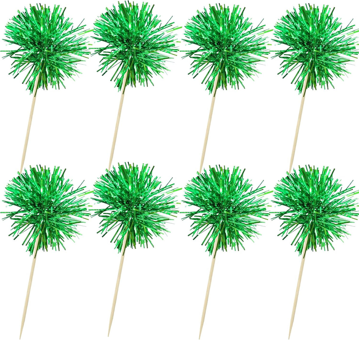 Ephlyn 30Pcs Foil Firework Cupcake Toppers Party Birthday Cake Toppers Supplies Sparkle Tinsel Cocktail Fruit Toothpick for Birthday Wedding Graduation Party Supplies Green