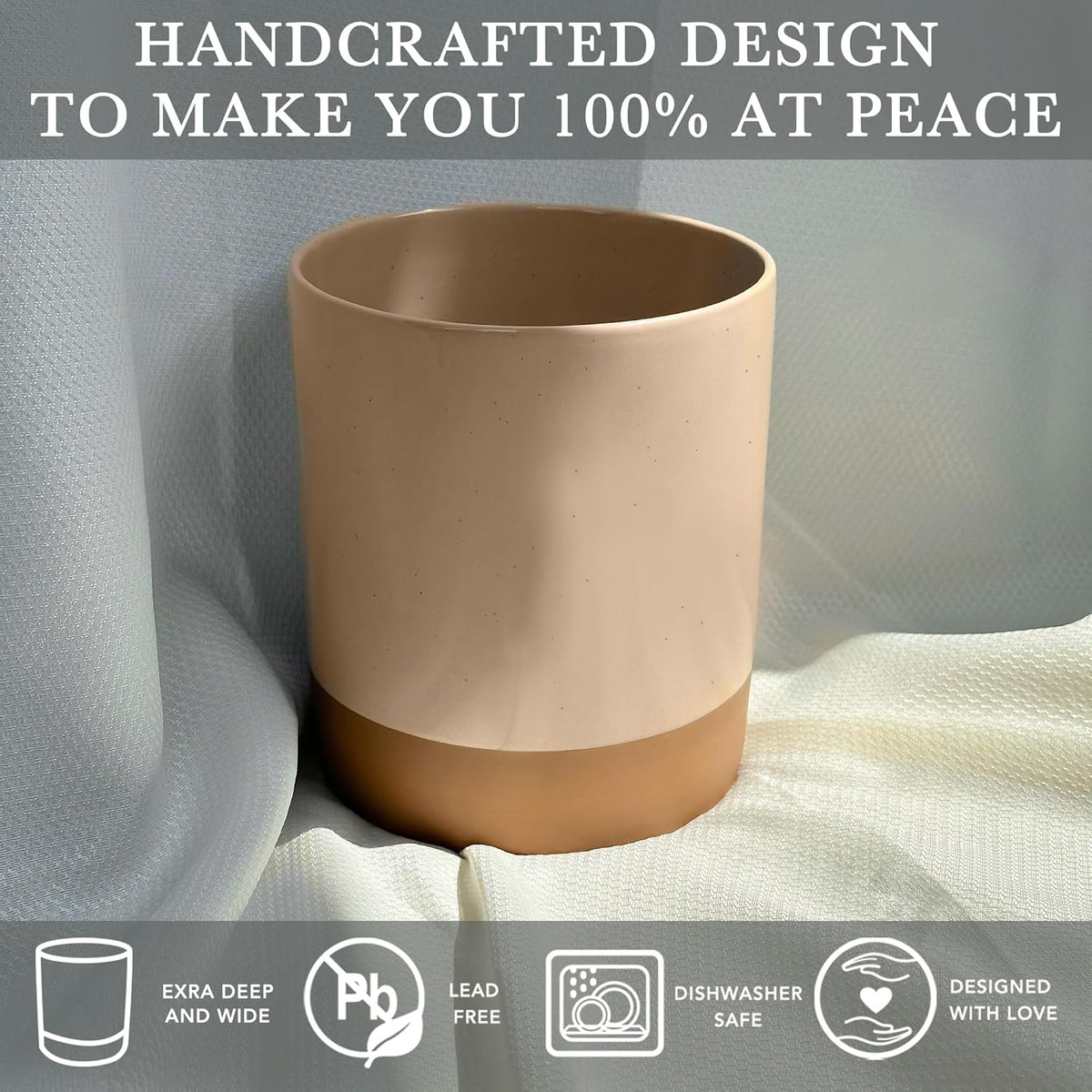Mora Ceramic Kitchen Utensil Holder - Wooden Spoon & Spatula Crock for Countertop, Modern Farmhouse Home Decor, Extra Large 7.3" Cooking Organizer for Stove Top and Counter - Heavy & Sturdy - Chai