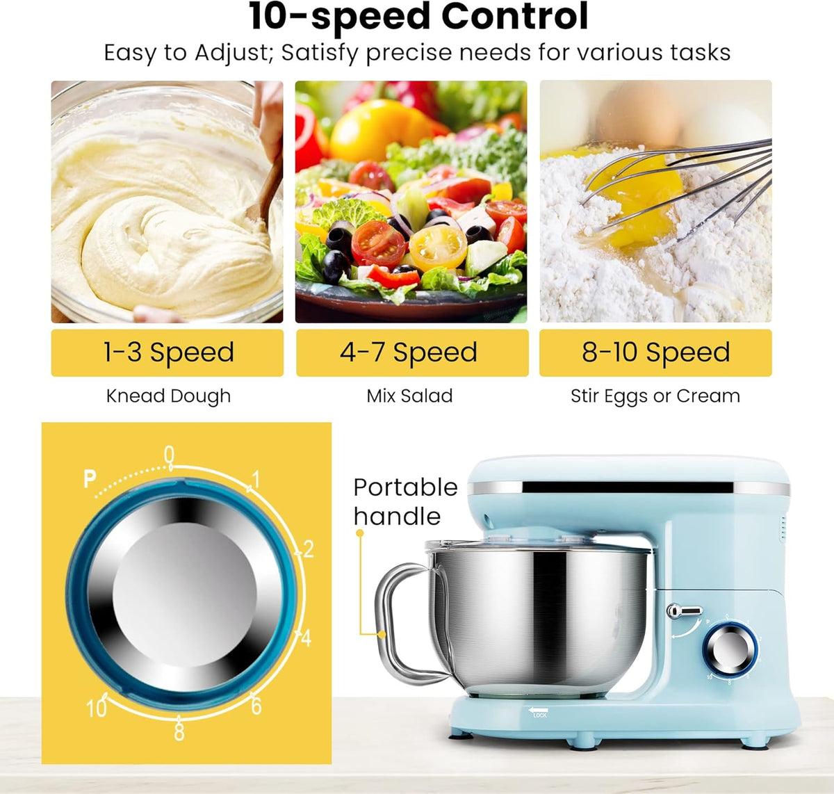 VIVOHOME Stand Mixer, 660W 10 Speed 6 Quart Tilt-Head Kitchen Electric Food Mixer with Beater, Dough Hook, Wire Whip and Egg Separator, Blue