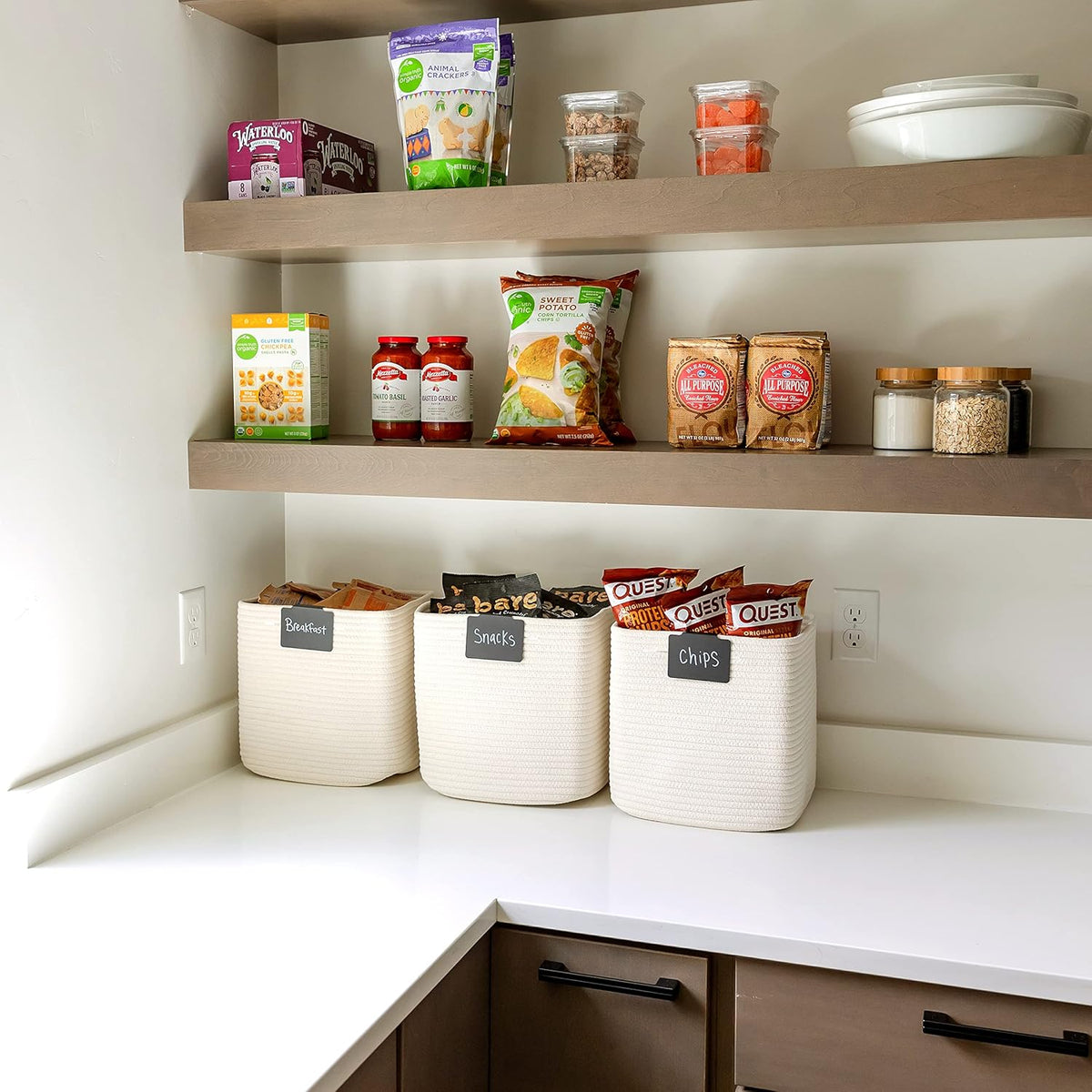 NaturalCozy Storage Cubes 11 Inch Cotton Rope Woven Baskets for Organizing, 3-Pack | Cube Storage Bin | Square Storage Baskets for Shelves Organizer, Classroom, Kids Toy Bins, Closet, Baby Nursery