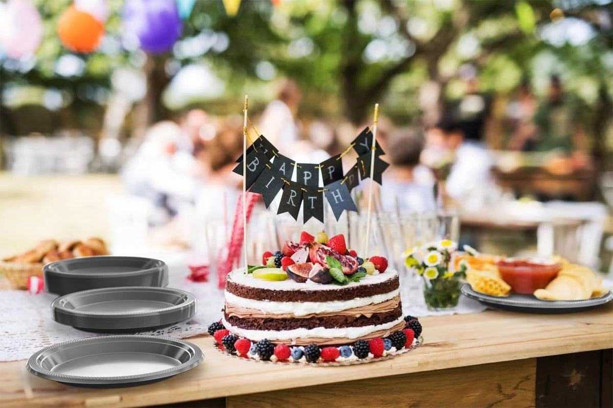 Exquisite Party Solids Silver Plastic Plates For Party 9" Silver Disposable Plates Heavy Duty Supplies 100 Pcs Plastic Dinnerware Sets Heavy Duty 350 GSM Disposable Dinnerware Set