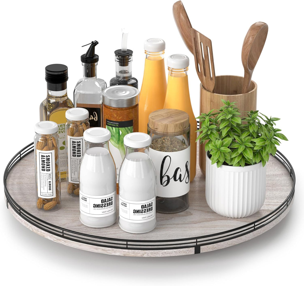 18" Lazy Susan Wood Turntable Organizer for Kitchen Decor, Farmhouse Round Wooden Lazy Susan Organization and Storage for Cabinet, Dining Table, Pantry, Bathroom, Countertop, Centerpiece, Home Decor