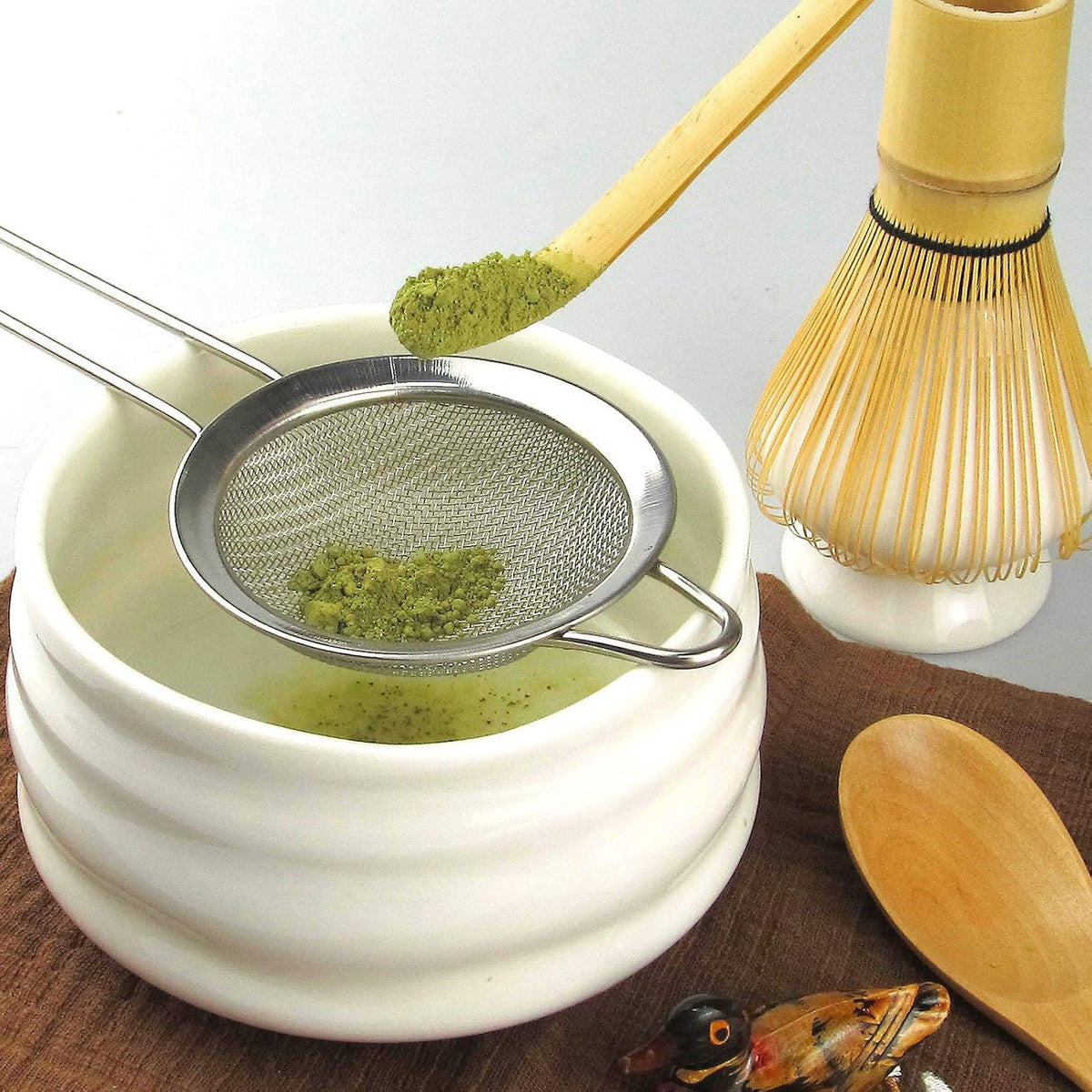 Artcome Matcha Ceremony Kit for Japanese Tea Ceremony, Traditional Matcha Bowl, Whisk, Tea Scoop, Matcha Powder Strainer, Matcha Tea Set For Making Usucha, Koicha and Matcha Latte (White)