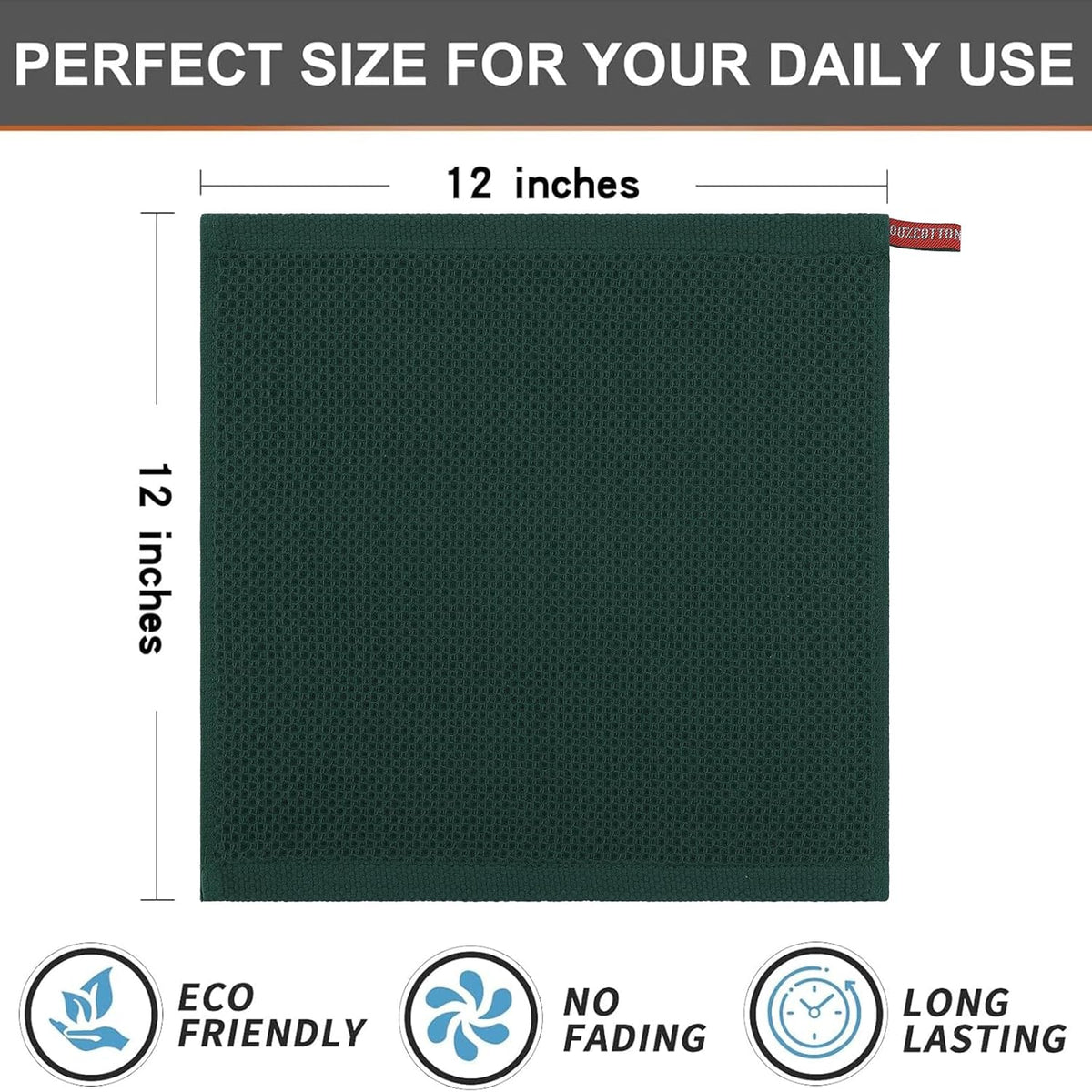 Kitinjoy 100% Cotton Kitchen Dish Cloths, 6 Pack Waffle Weave Ultra Soft Absorbent Dish Towels for Drying Dishes Quick Drying Kitchen Towels Dish Rags, 12 X 12 Inches, Blackish Green