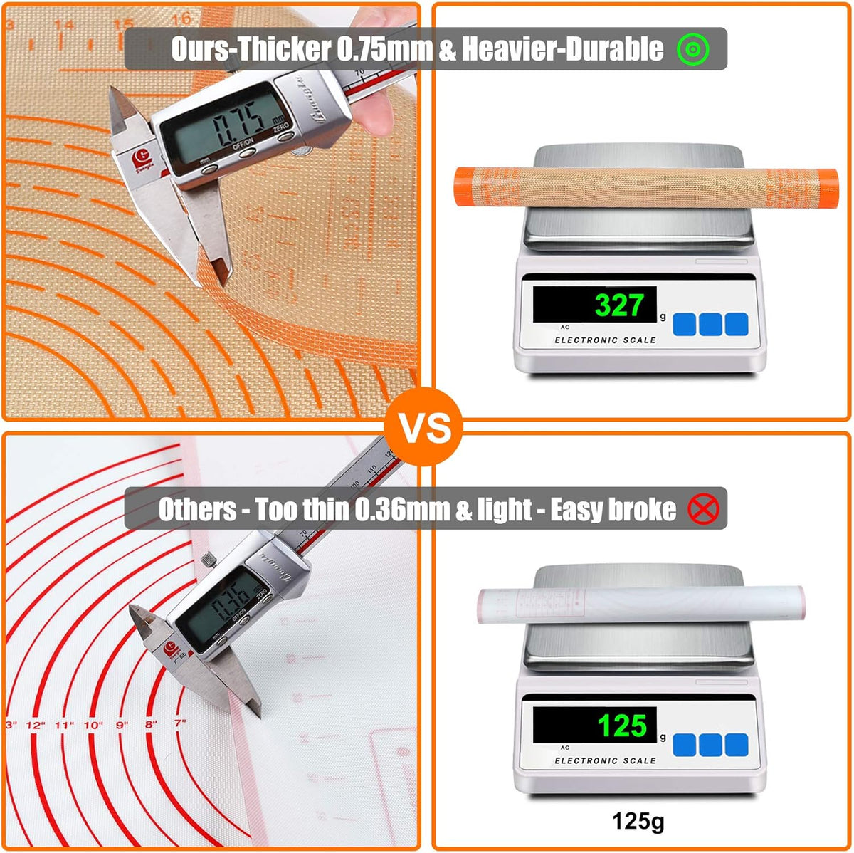 Non-slip Silicone Pastry Mat 28X20 inches Baking Mat with Measurement, Perfect for Dough, Pastry, Pie Crust, Fondant, Cookies, Bread, Pasta, Pizza, Food Grade Kitchen Counter Mats
