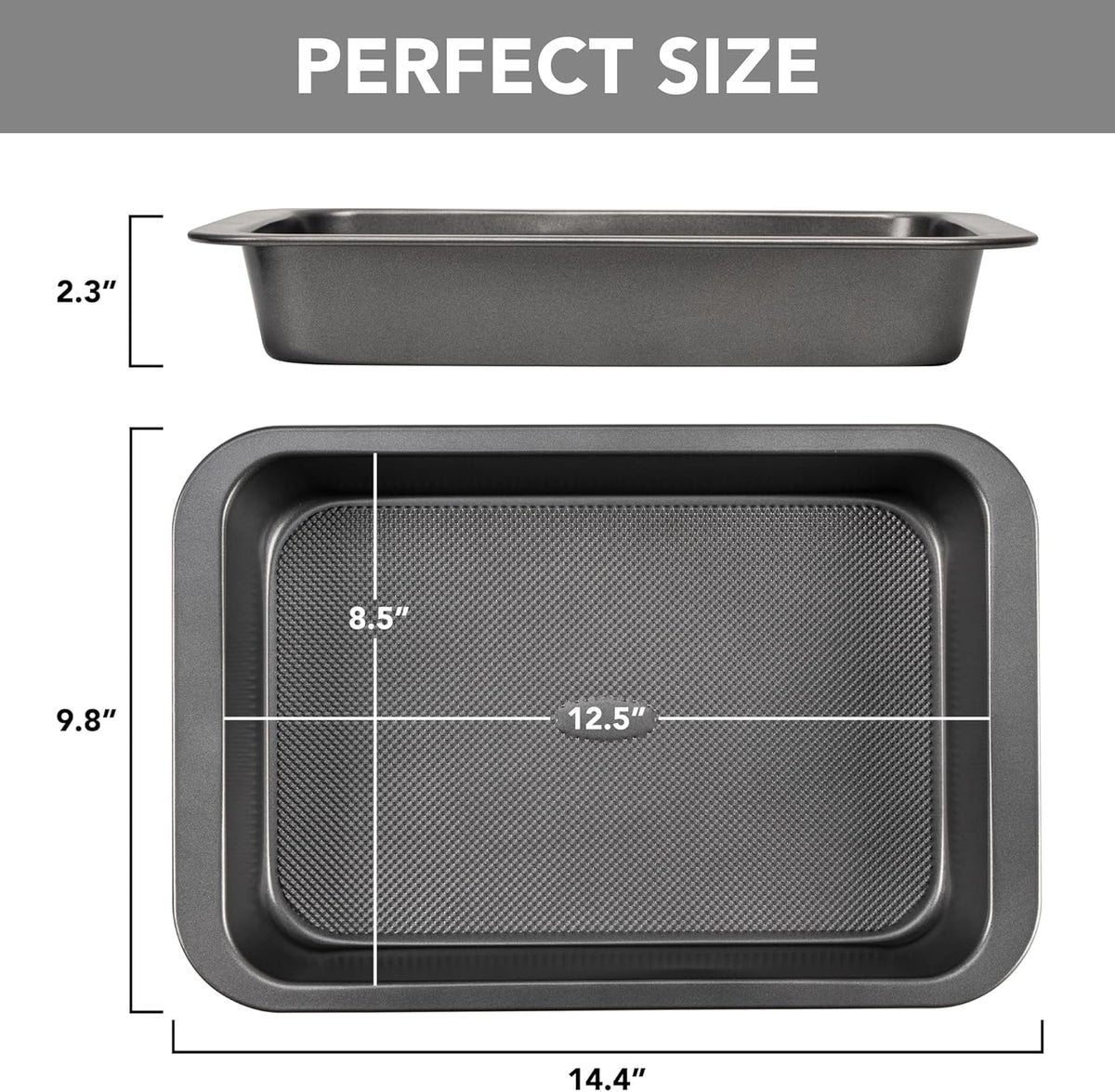 Cake Pan, Nonstick Baking Pan for Cake, Bread, Brownie or Lasagna, Heavy Duty Baking Dish with Diamond Texture Pattern and Wide Grips