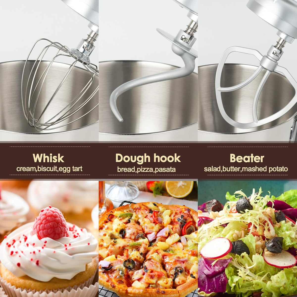 Aucma Stand Mixer,8.5QT 900W Kitchen Mixer, Large Capacity Kitchen Electric Mixers with Dough Hook, Wire Whip & Beater