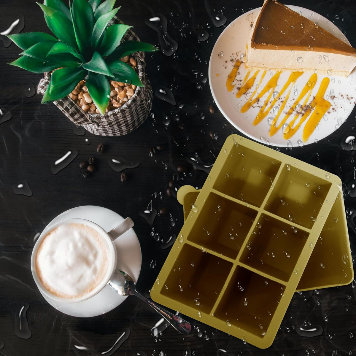 Silicone Ice Cube Trays with Lids,Large Square Ice Cube Molds for Freezer, Whiskey, Cocktail, Stackable Flexible and Reusable & Easy Release BPA Free (2 Pack&Dark Gray and Army green)