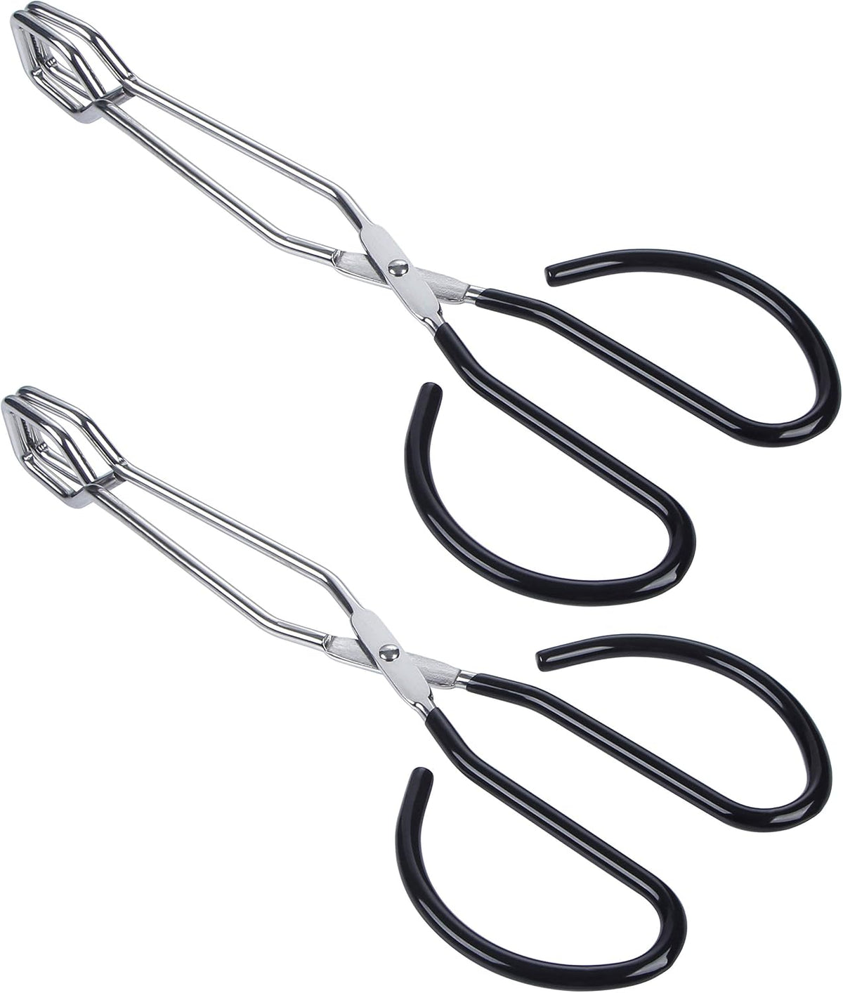 MSY BIGSUNNY Stainless Steel Scissor Tongs Heavy Duty Cooking Tongs with Soft Handles (2, black 10" + 10")