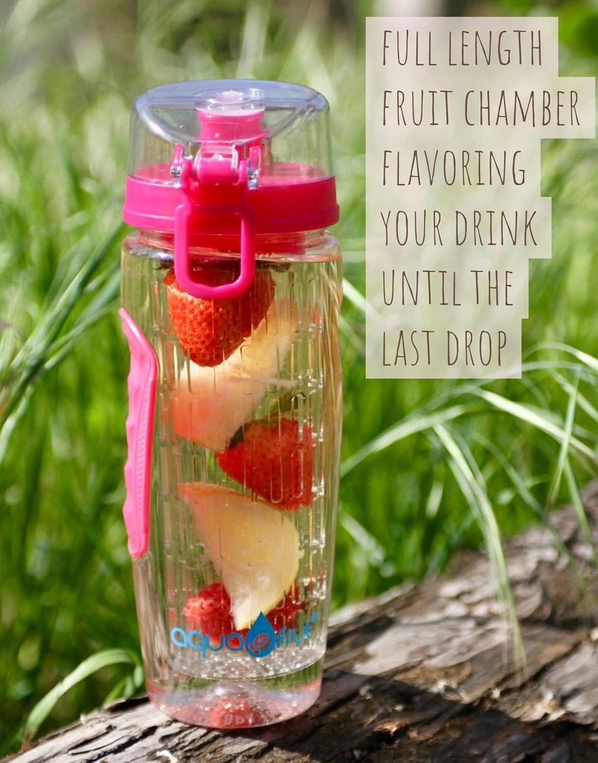 AquaFrut 32 OZ Fruit Infuser Water Bottle BPA-Free Fruit Infusion Sports Bottle - Flip Top Lid w Drinking Spout, Leak Proof, Made of Durable Tritan. Free Recipe eBook! (Purple)
