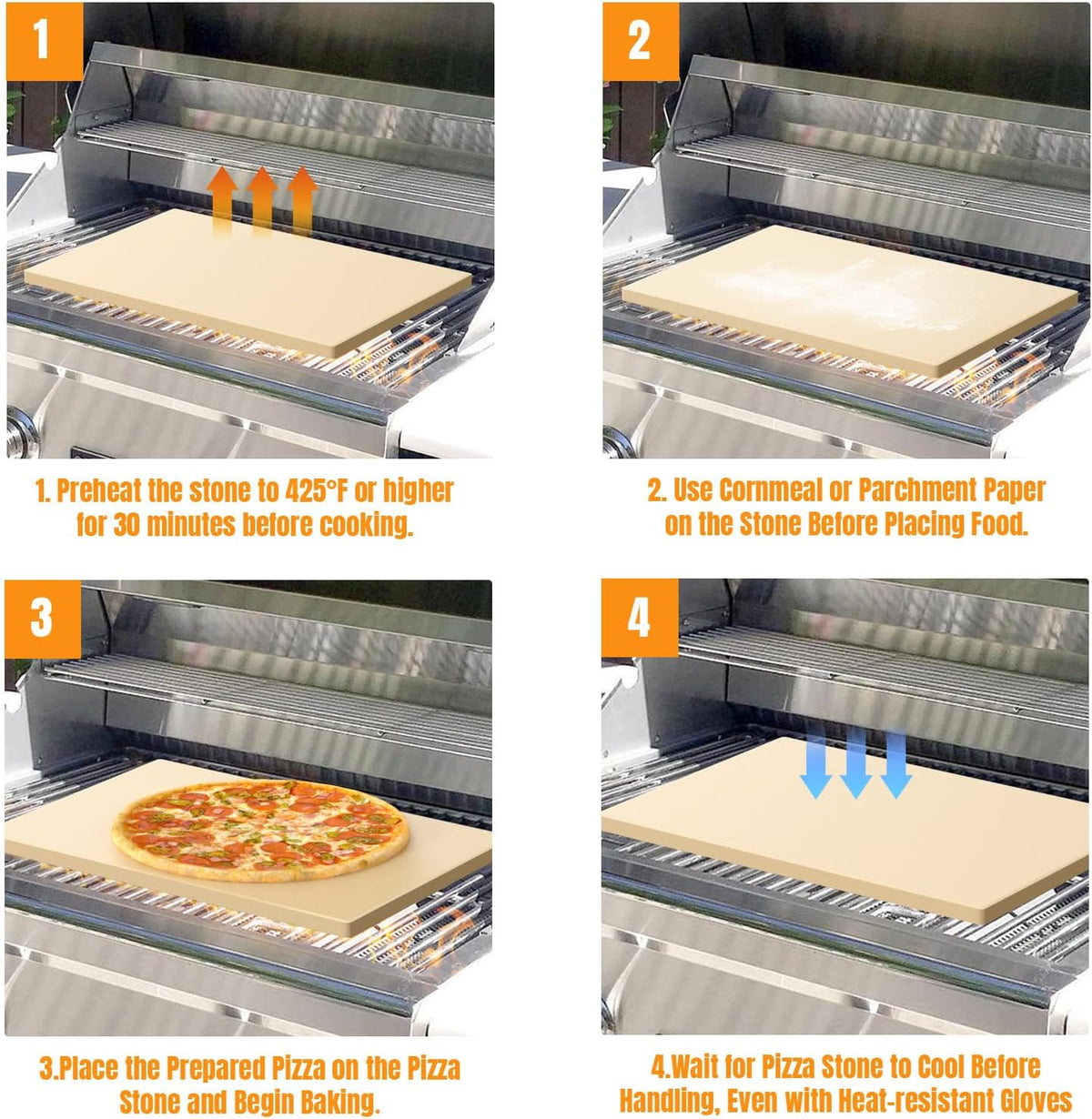 Large Pizza Stone 20" x 13.5" for Grill Rectangular Thick (0.67”) Baking Pizza Stone for Oven Heavy Duty Cordierite, Ideal for Baking Pizzas - Includes Scaper