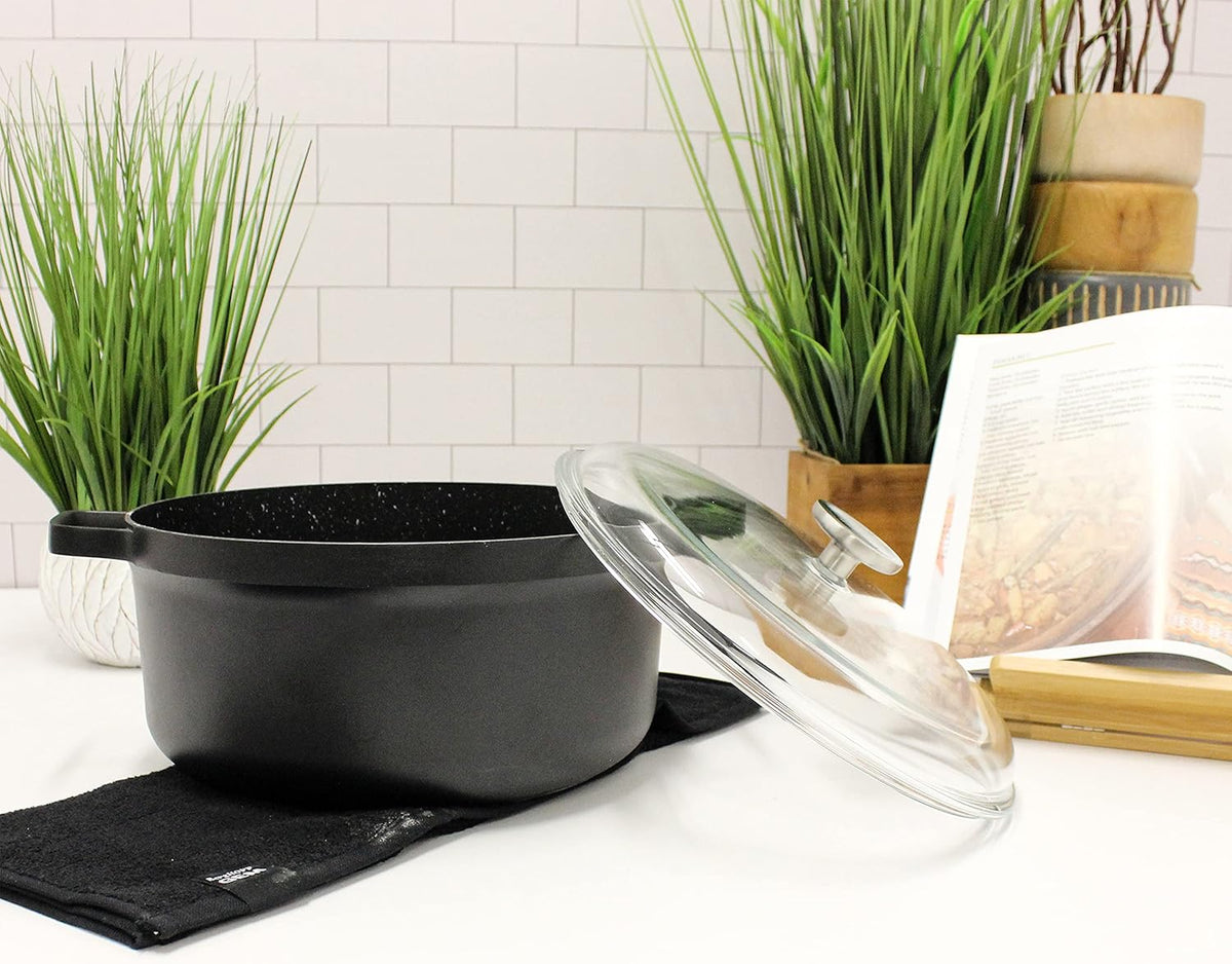 BergHOFF GEM Non-stick 11" Stockpot 7.7qt., Sturdy 2-Handle, Glass Lid, Ferno-Green, Non-Toxic PFOA-Free Coating, Ovensafe