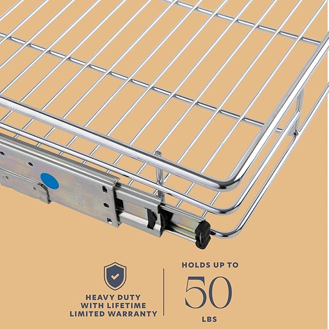 HOLDN’ STORAGE Pull Out Cabinet Organizer, Heavy Duty Caddy w/Lifetime Limited Warranty -30”W x 21”D - Requires At Least 31-1/4” Cabinet Opening, Steel Metal Cabinet Drawers Slide Out, Chrome