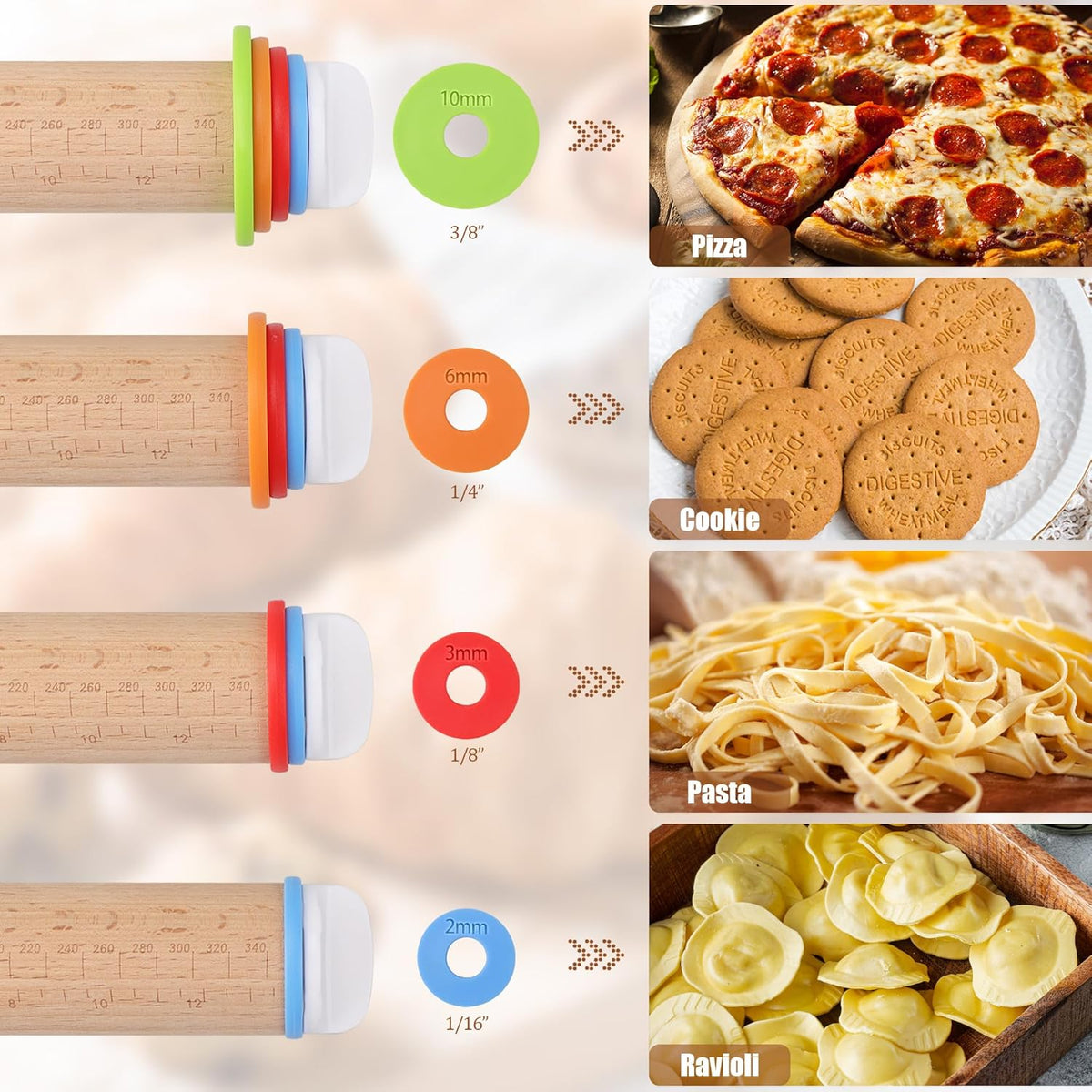 Adjustable Rolling Pin with Thickness Rings -17INCH Wood Dough Roller for Perfect Baking, Fondant & Cookies Ideal Rolling Pin for Dough & Cookie Decorating Supplies