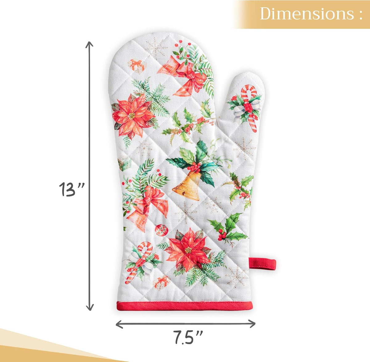 Maison d' Hermine Oven Gloves 100% Cotton Oven Mitt 7" x 13" with Loop Heat Resistant, BBQ, Cooking Gloves, Baking, Grilling, Kitchen, Handling Hot Pans (Pack of 1, Chromo)