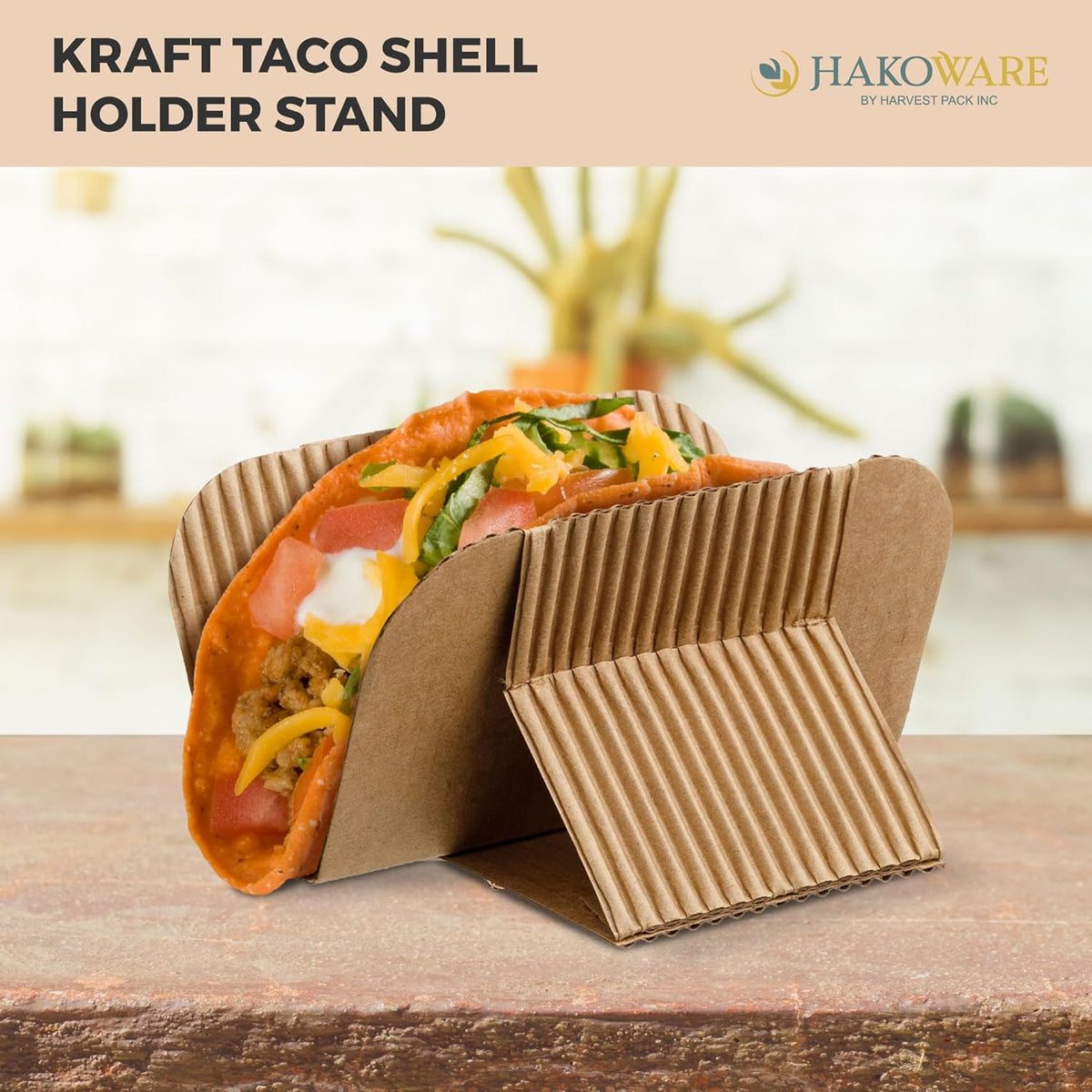 [200 COUNT]Harvest Pack Disposable Kraft Taco Holder Stand Tray, Taco Plates Serving Rack for Taco Shells Tortillas Hot Dogs Waffle Shawarmas Gyros Pita Bread Pocket Wraps, Taco Party Taco Tuesday