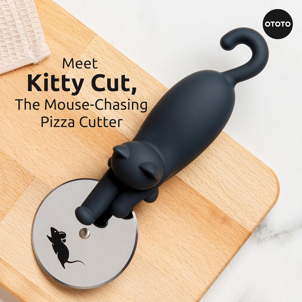 OTOTO Kitty Cut Pizza Cutter Wheel - Pizza Cutters Stainless Steel, Funny Kitchen Gadgets and Kitchen Gifts, Cat Gift for Women Cat Lovers