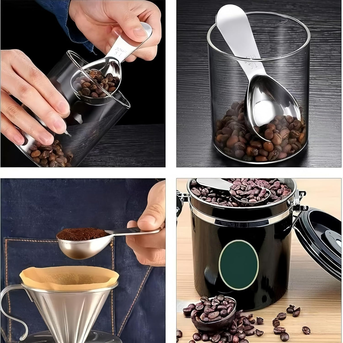 3 Piece 30g Coffee Scoop, Stainless Steel with Graduated Spoon for Coffee Beans, Sugar, Flavourings, etc