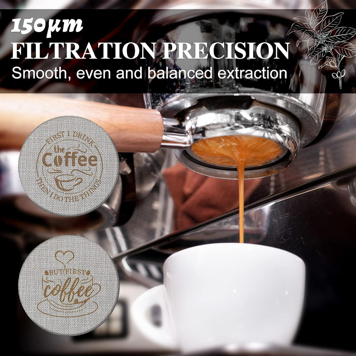 Yaomiao 2 Pieces 53.3mm Espresso Puck Screen, 1.7mm Thickness 150 Micrometre Reusable Barista Espresso Screen Stainless Steel Coffee Filter Mesh Plate for Bottomless Portafilter Filter Basket