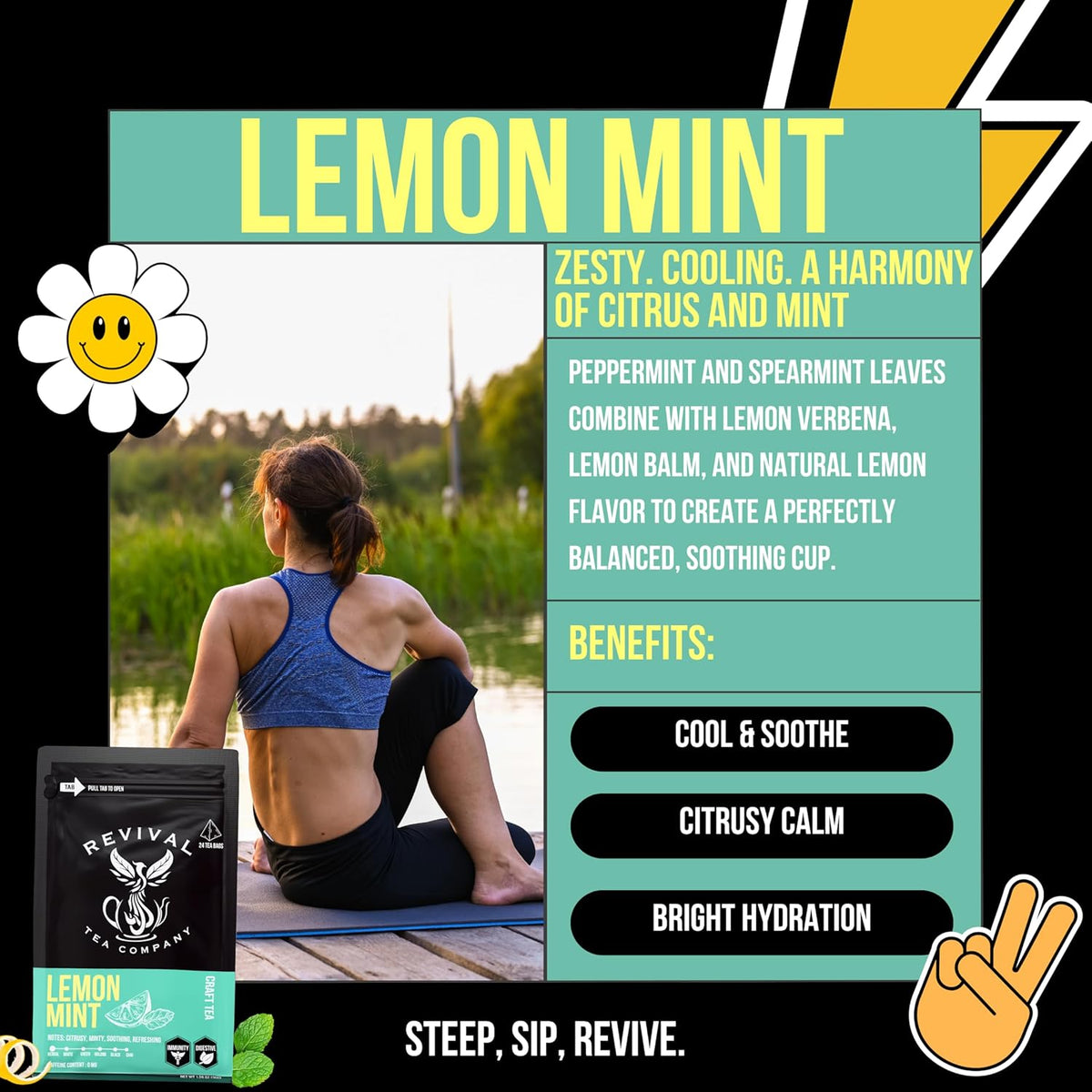 Revival Tea Company Lemont Mint Tea - Herbal Tea Blend of Peppermint, Spearmint and Lemon - Caffeine Free - Loose Leaf 3 Ounces