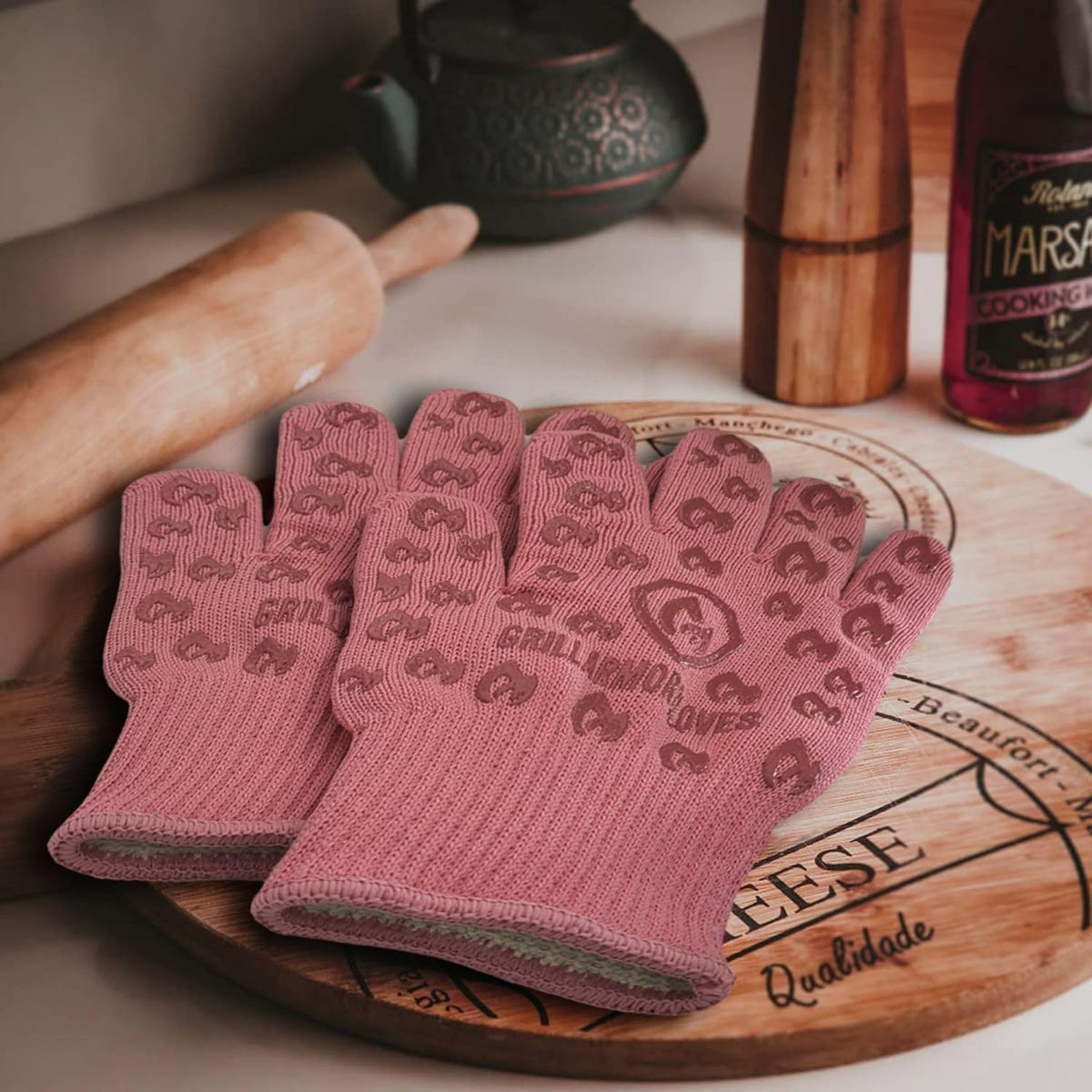 Oven Gloves 932°F Extreme Heat & Cut Resistant Oven Mitts with Fingers for BBQ, Cooking, Grilling, Baking – Accessory for Smoker, Cast Iron, Fire Pit, Camping, Fireplace and More