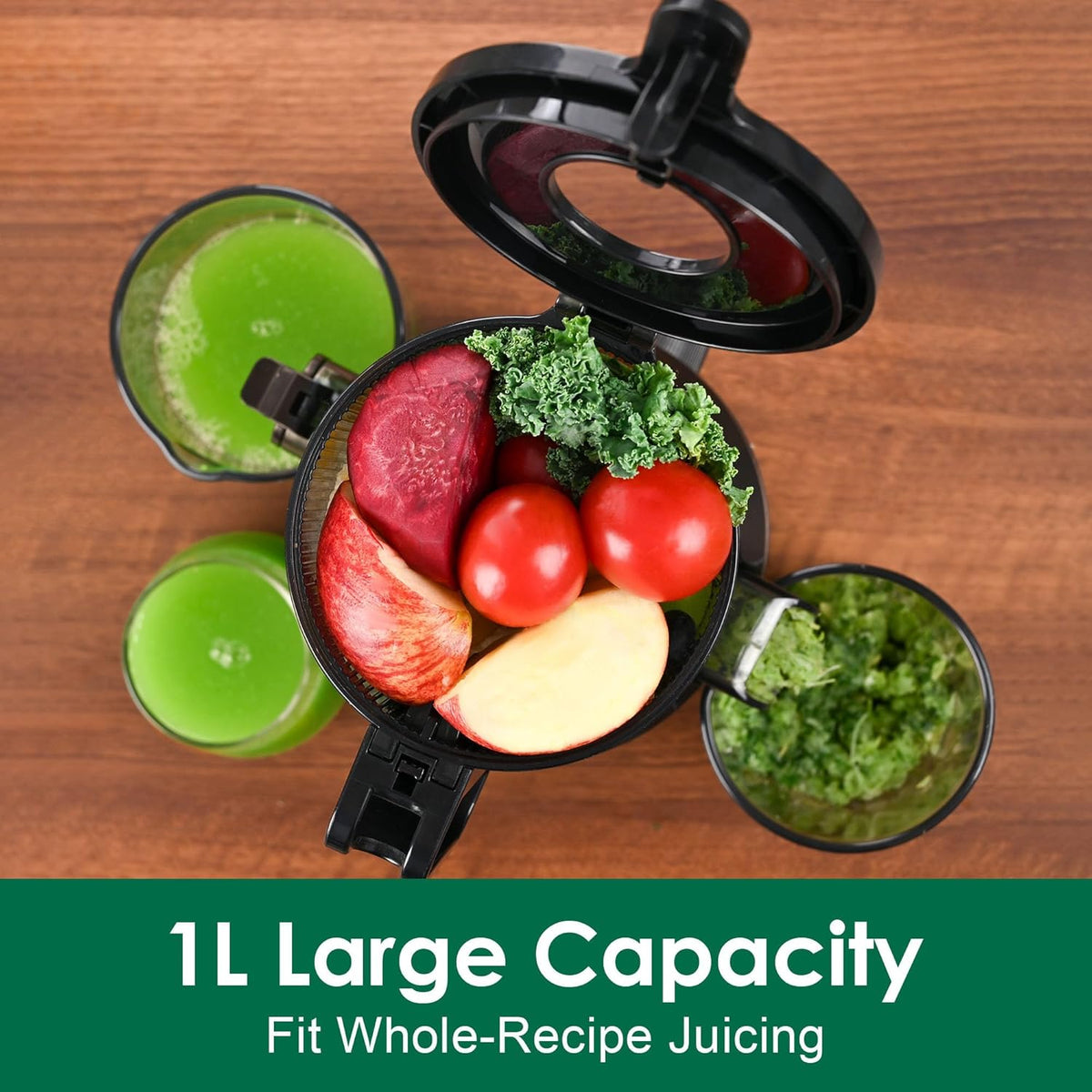 Cold Press Juicer Machines Slow Masticating Juicer Machines with 1.1 L Large Feed Chute Fit Whole Fruits and Vegetables Easy Clean Self Feeding,High Juice Yield,BPA Free (Ink-black)