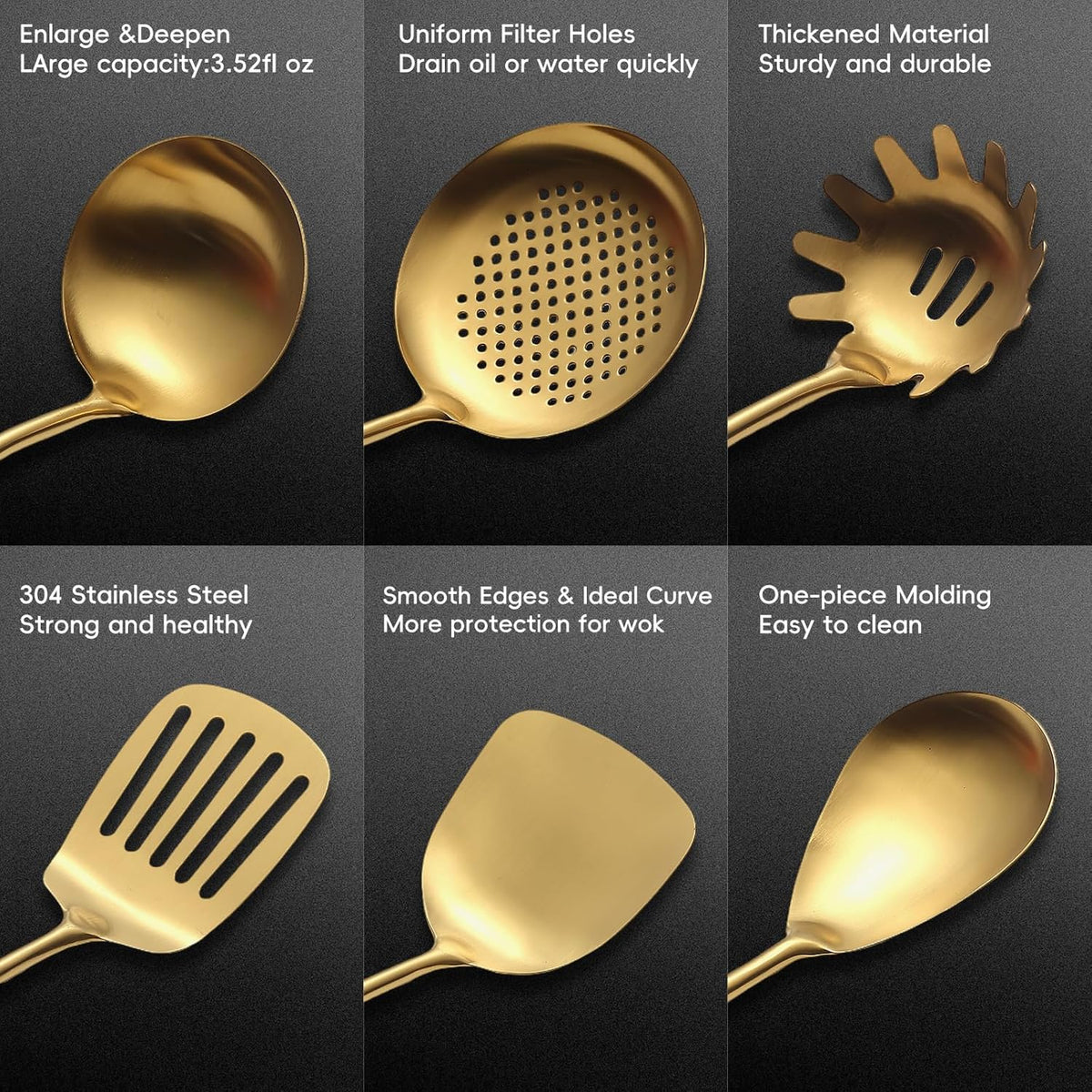 Stainless Steel Kitchen Utensils Set with Wood Handle, 18/10 Metal Cooking Utensils Set, 10-Piece - Spatula, Spoon, Ladle, Skimmer, Slotted Turners, Pasta Server, Fork, Masher(Dishwasher Safe)