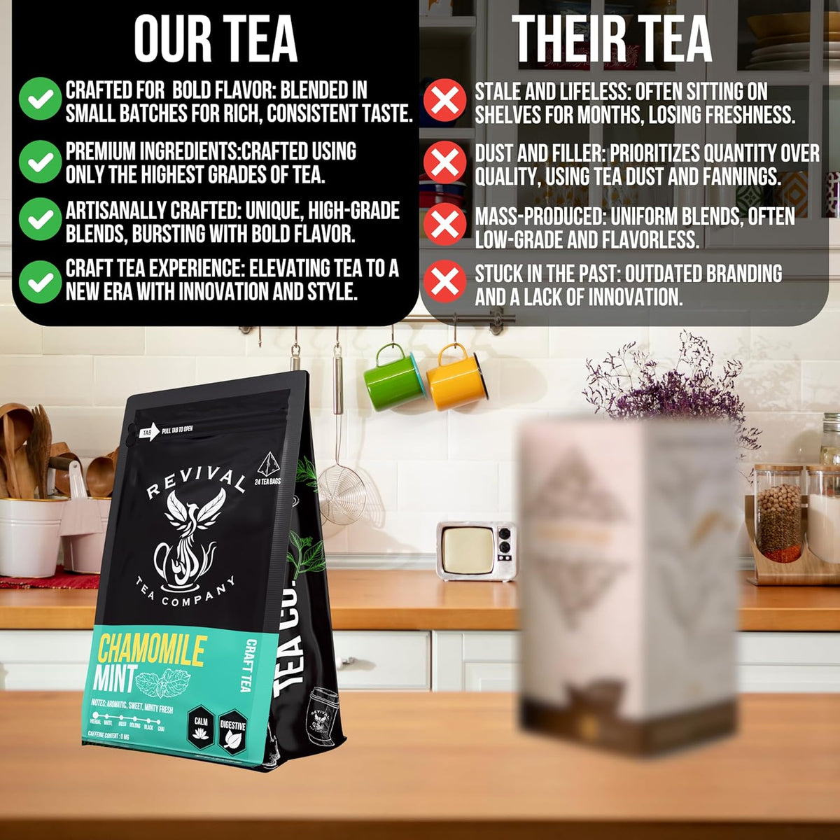 Revival Tea Company Chamomile Mint Tea - Herbal Tea Blend of Chamomile Flowers and Peppermint Leaf - Caffeine Free - Loose Leaf 3 Ounces
