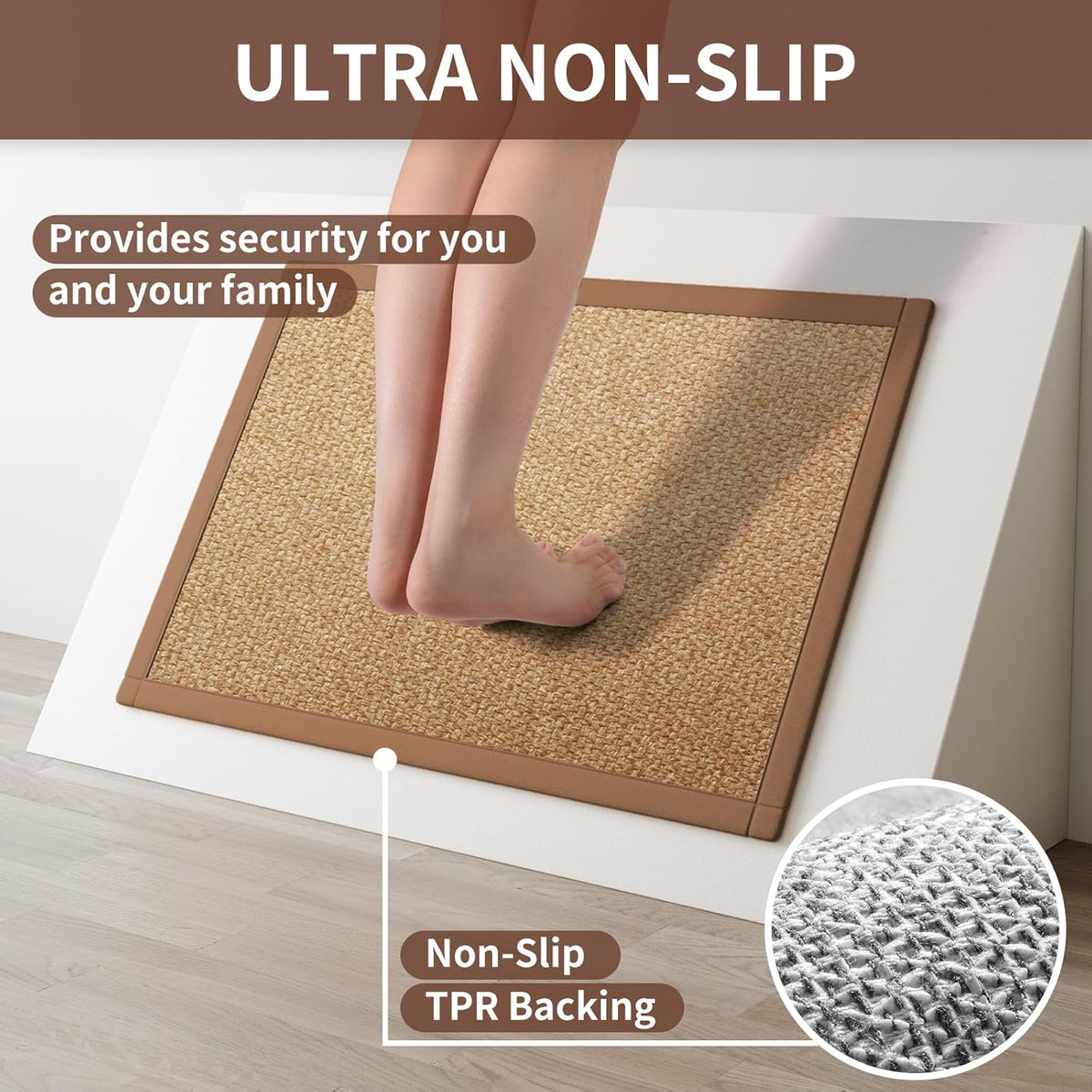 Kitchen Rugs Non Slip Washable, Super Absorbent Kitchen Mats for Floor, Rubber Backing Jute-Like Braid Kitchen Sink Mat Runner Rug Standing Floor Mat, Easy to Clean, Brown 17"x47"