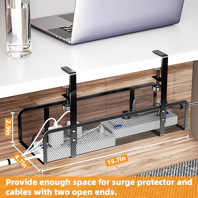 Under Desk Cable Management Tray, Wire Management Desk Cable Organizer Cable Management Box, Cord Organizer Storage for Office, Home