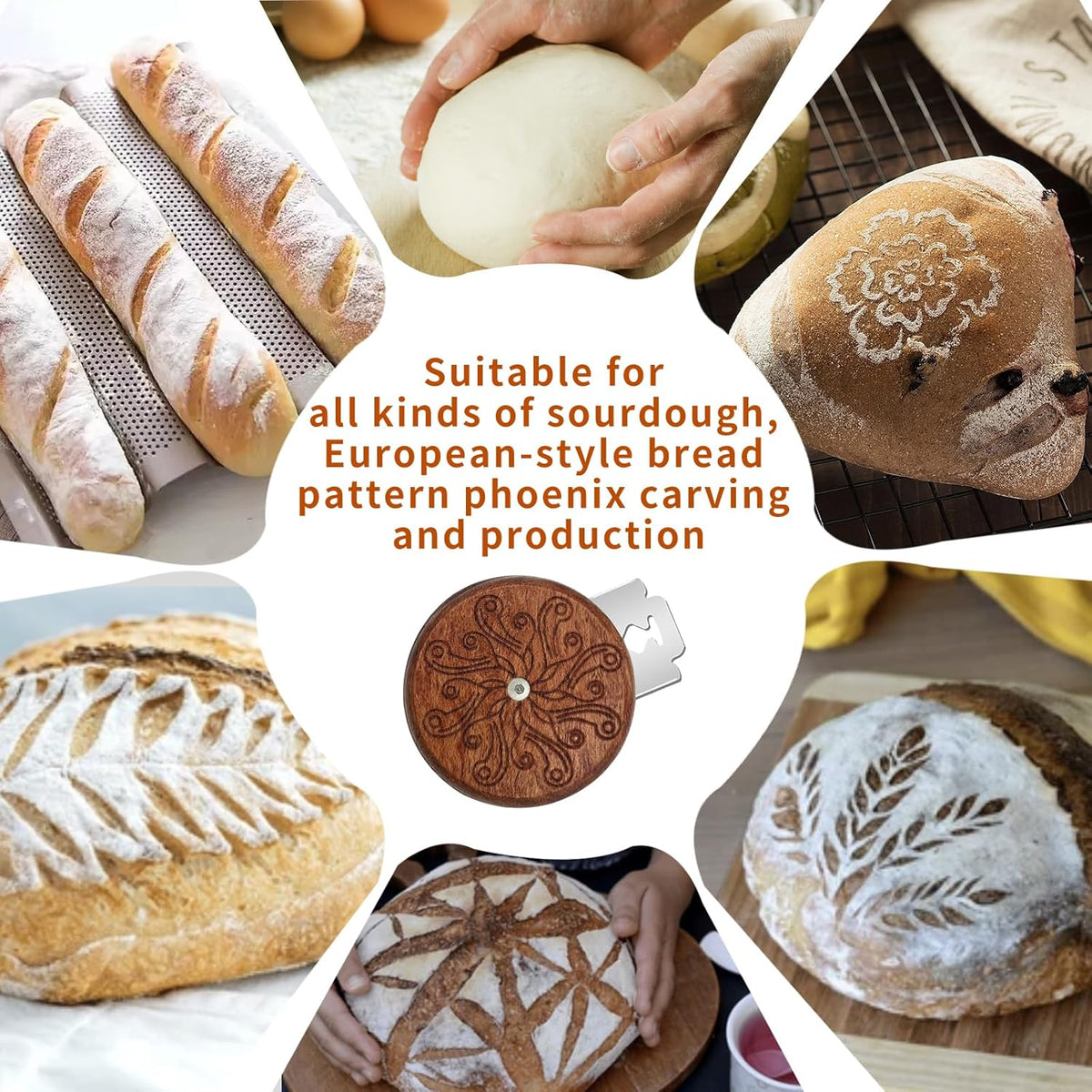Bread Lame Sourdough Scoring Tool,Wooden Lame Bread Scoring Tool with 5 Razor Blades and Leather Storage Cover,UFO Bread Lame Dough Scoring Tool for Bread Baking