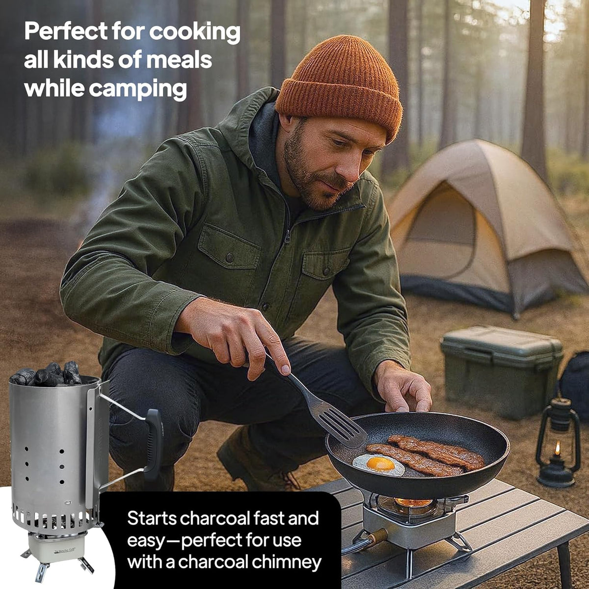 Charcoal Starter Gas Burner – 12,800W High Heat Mini Stove with 4 Heads – For Chimneys to Light Binchotan & BBQ Charcoal – Portable Propane/Butane Camping Stove with Piezo Ignition