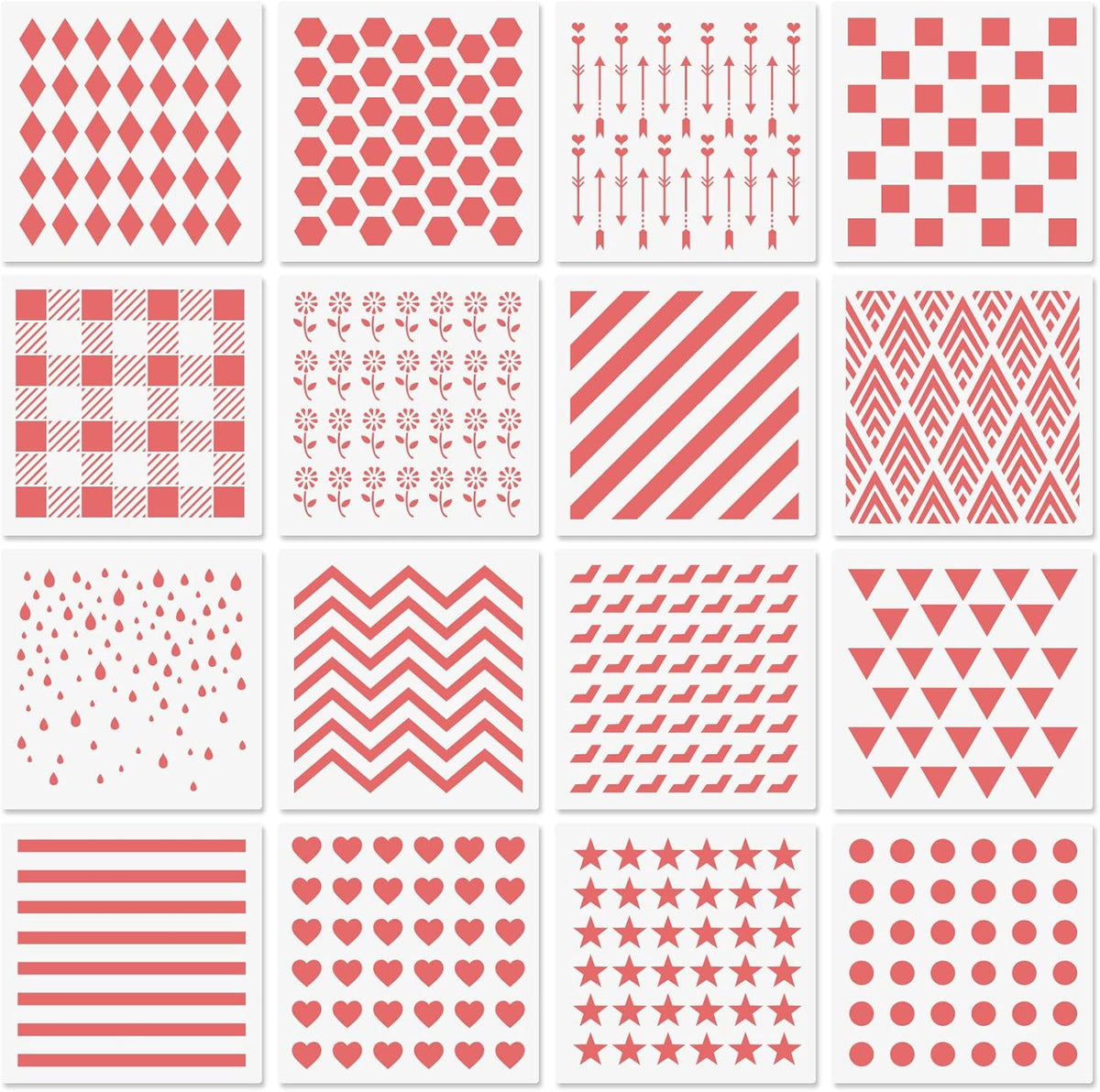 6x6in Cookie Stencils for Royal Icing Cookies Sugar Cookie, 16 Pcs Reusable Plastic Biscuit Cake Stencils with Checkered Buffalo Plaid Star Dots Shape for Airbrush Baking Craft Drawing DIY Art Decor