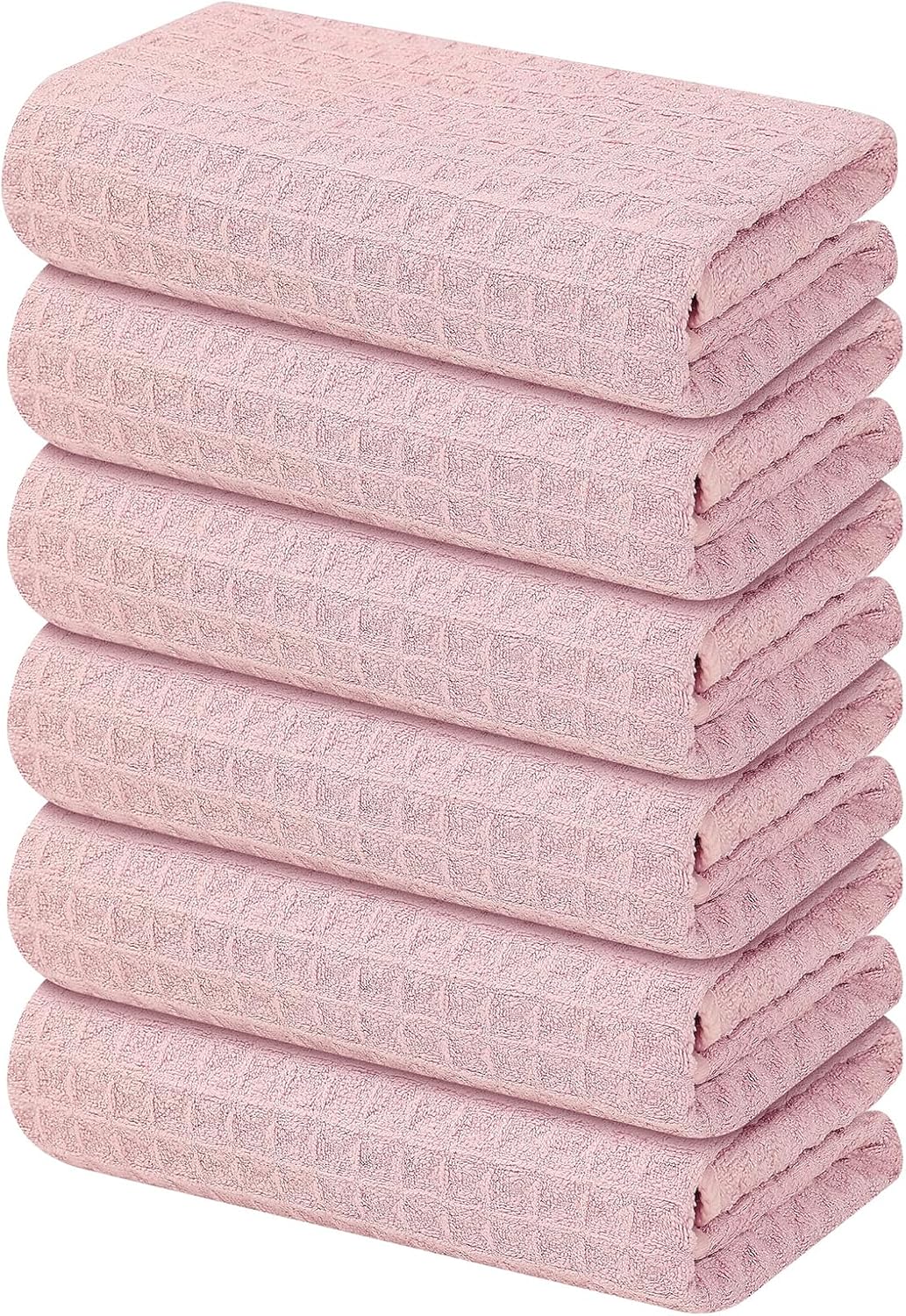 Homaxy Microfiber Waffle Weave Kitchen Towels, 16 x 28 Inch Ultra Absorbent and Solid Color Dish Towels, 6 Pack, Pink
