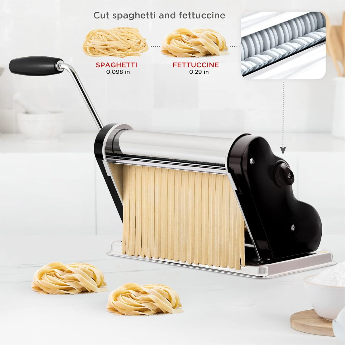 PASTALINDA Classic 260 Pasta Maker Machine, 26 cm Wide Rollers, 9 Thickness Positions, 2 Cutting Positions, Stainless Steel. Includes Reinforced Hand Crank And Two Clamps (Black)