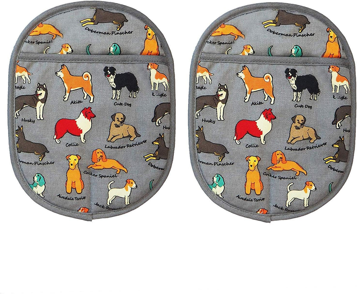 Pot Holders Set of 2 with Transparent Clear Silicone Shell and Nice Dog Printing Cotton Lining, Heat Resistant to 500 F Kitchen Oven Gloves Pot Holder for Cooking (Dog Flower, Potholders)