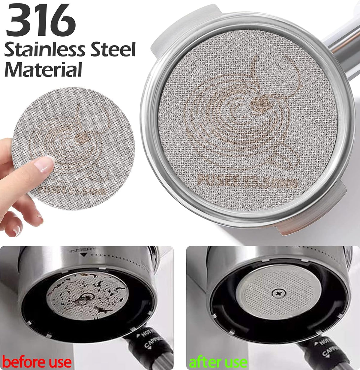 54mm Espresso Dosing Funnel & 53.5mm Puck Screen,PUSEE Coffee Dosing Ring Aluminum Metal,Reusable 1.7mm Thickness 150μm Espresso Puck Screen 316 Stainless Steel Fits 54mm Portafilter