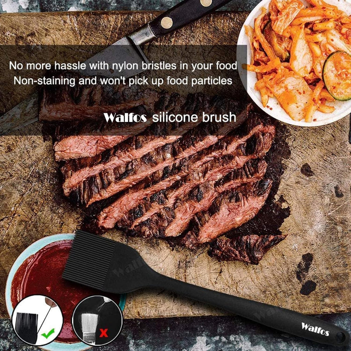 Walfos Small Basting Pastry Brush, Silicone Pastry Brush, Heat Resistant Perfect for BBQ Grill Baking Kitchen Cooking, Strong Steel Core and One-Pieces Design, BPA Free and Dishwasher Safe (8.2")