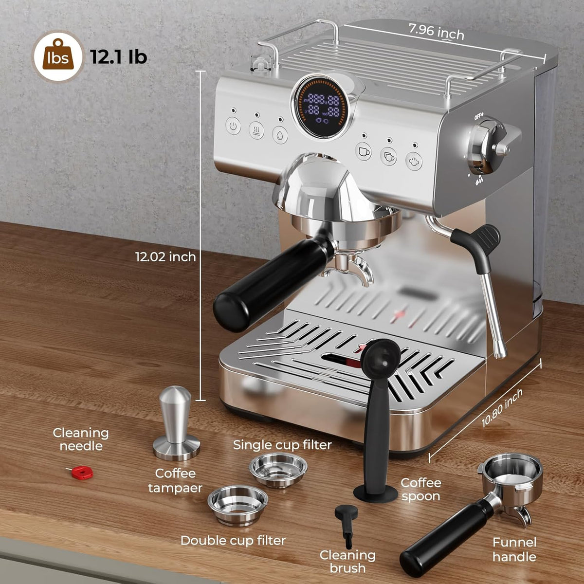 20 Bar Espresso Machine with Cold Brew,Stainless Steel Espresso Coffee Maker with Milk Frother,Latte & Cappuccino Machine for Home,50 oz Removable Water Tank,Dual-Temperature,Semi-Automatic