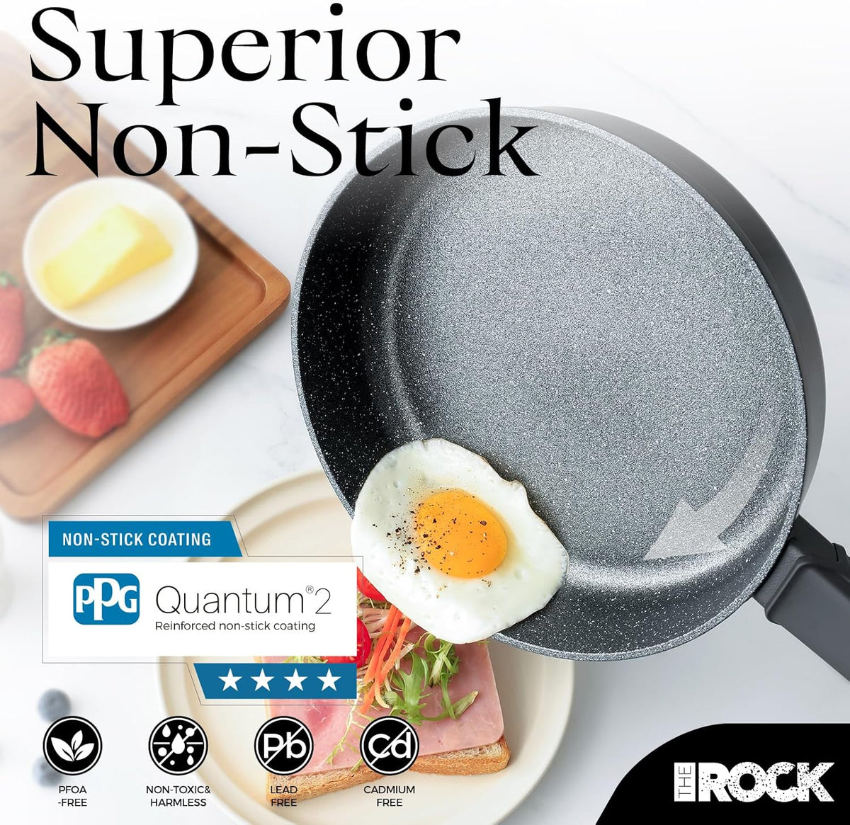 THE ROCK SOHO 8-Inch Non Stick Frying Pan with Lid – Nothing Sticks, Never Warps, Lasts Longer, Healthy Skillet with Heat-Resistant Handle, PFOA Free, Oven & Dishwasher Safe, Black