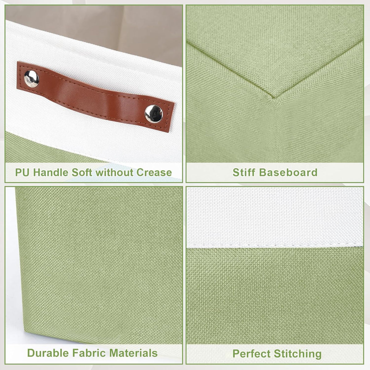 Storage Bins Large Fabric Storage Baskets for Shelves 3 Pack, Decorative Linen Closet Baskets with Handles for Organizing, Shelf, Clothes, Home, Office, 15x11x9.5Inches (Green&White)