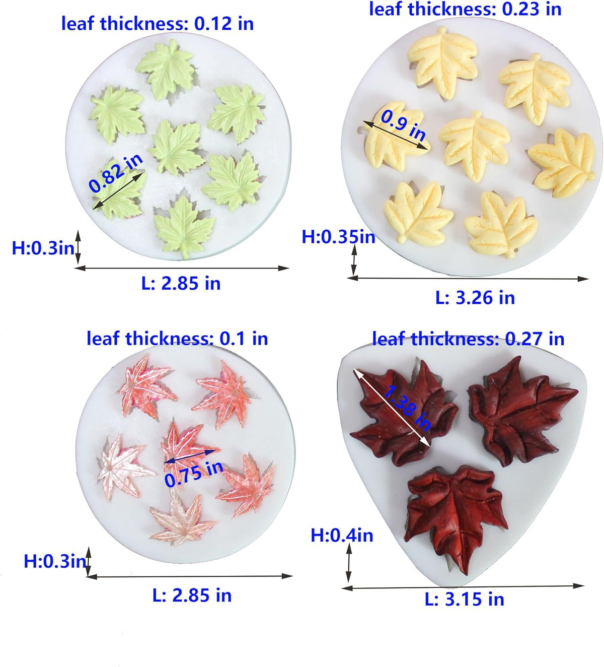 Lovely Small Items Silicone Fondant Molds Set For Cake Topper, Gumpaste, Candy & Chocolate, Polymer Clay and More (Maples)