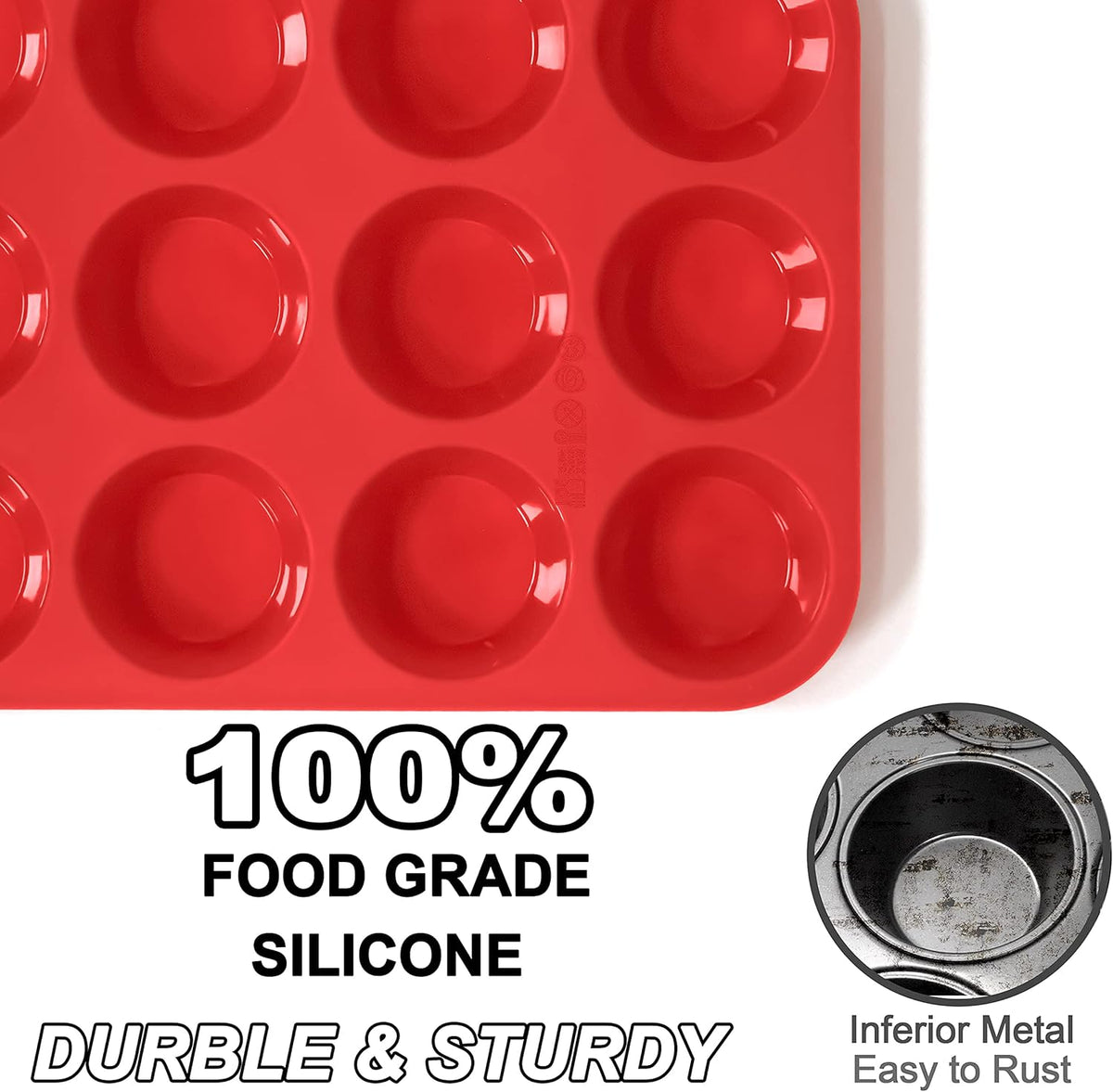 Anaeat Silicone Muffin Pan set- Regular 12 Cups Cupcake Tray, Non-Stick Silicone Baking Molds for Making Muffin Cakes, Cupcake, Chocolate, Bread,Tart and Desserts, Just Pop Out (2 Pack)