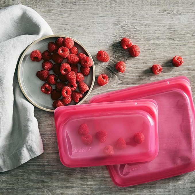 Stasher Premium Silicone Reusable Food Storage Bags, 2-Pack, Clear, Multi-Use Food Storage Bags, Lunch Bag, Travel Containers, BPA Free, Leak-free, Dishwasher-Safe, Eco-friendly
