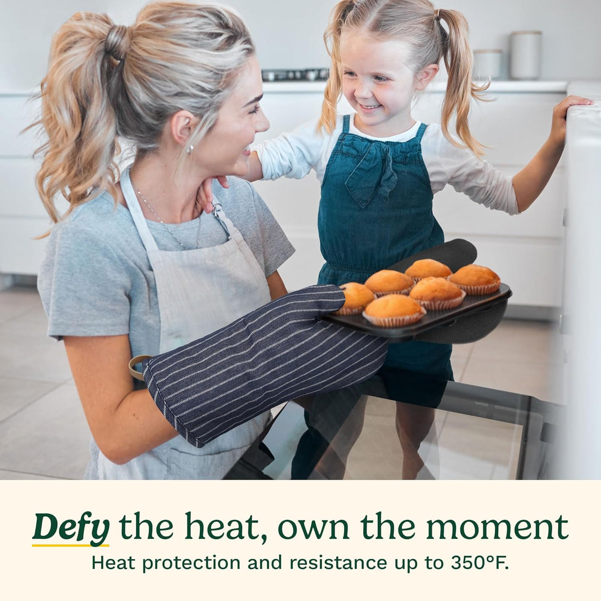 Cuisinart Heritage Kitchen Oven Mitts – Heat-Resistant Kitchen Mitts for Oven with Non-Slip Neoprene Palm, Long Cuff, and Cotton Filling – Durable Oven Gloves for Cooking, Baking, & Grilling
