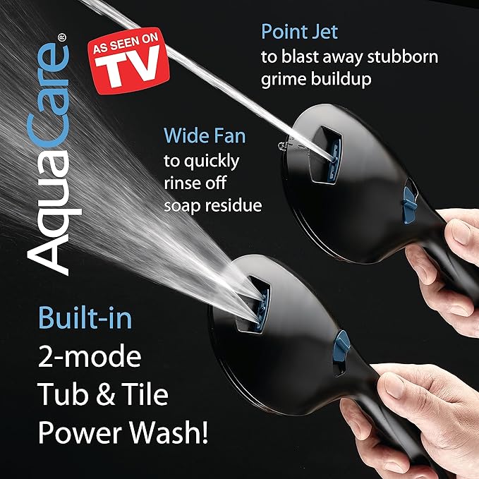 AquaCare High Pressure 8-mode Handheld Shower Head - Anti-clog Nozzles, Built-in Power Wash to Clean Tub, Tile & Pets, Extra Long 6 ft. Stainless Steel Hose, Wall & Overhead Brackets